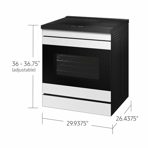 Modern electric oven with dimensions labeled