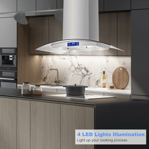 Modern kitchen with range hood and LED lights