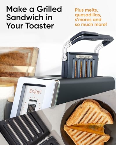 Toaster with grilled sandwich maker and grilled sandwich.